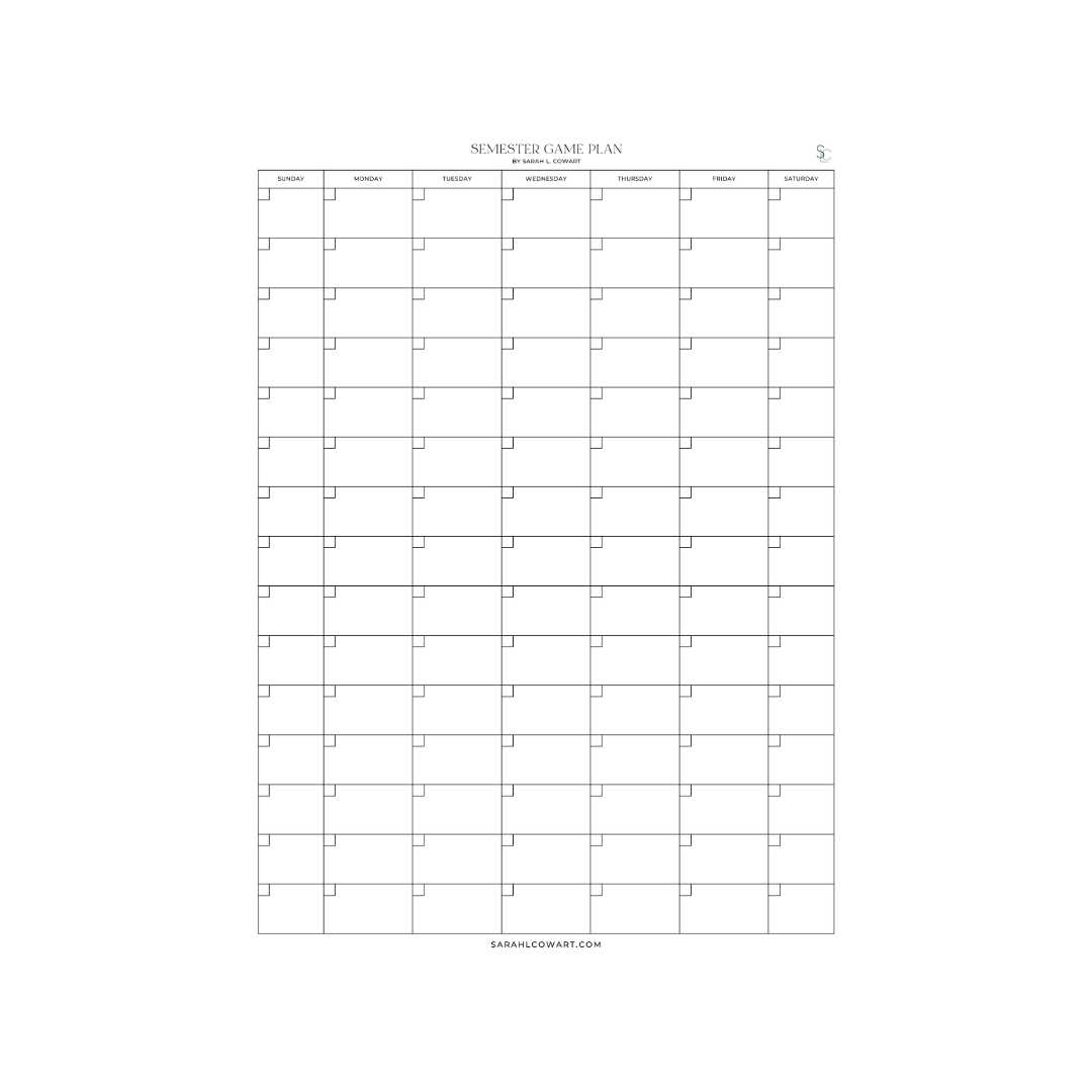Printable Semester Game Plan